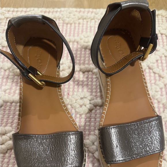 See By Chloe Metallic Gray Espadrille Sandals - Picture 1 of 3